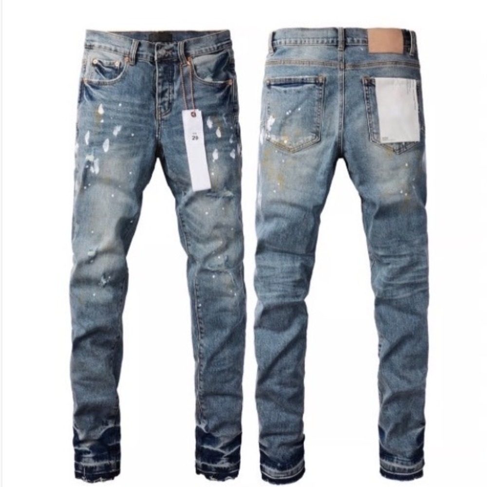 Purple Brand Blue Distressed Paint‎ Splatter Slim Fit Jeans Size 29 New W/ Tags